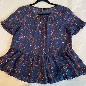 MADEWELL Silk Stanza Ruffle-Hem Top in Moonless Floral